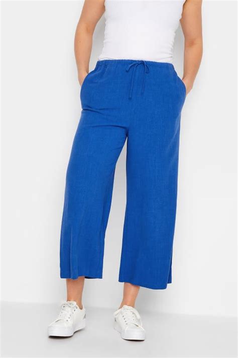 lts tall women s cobalt blue wide leg cropped linen trousers long tall sally