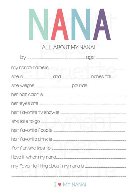 All About My Nana Printable Free