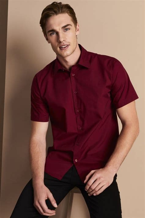 Essentials Mens Short Sleeve Shirt Cherry Red