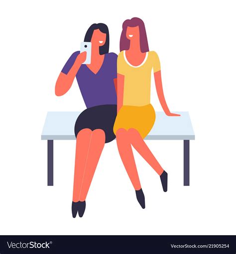 Women Having Fun And Taking Selfie Together Vector Image