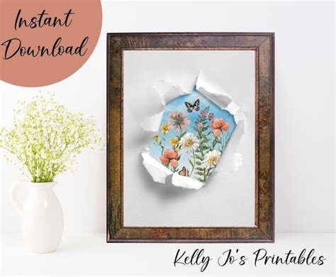 Printable Floral Paper Hole Wall Art Hole In Paper Wall Etsy