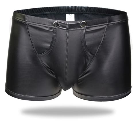 men sexy open crotch boxers faux leather u convex pouch gay wear plus size jockstrap fetish