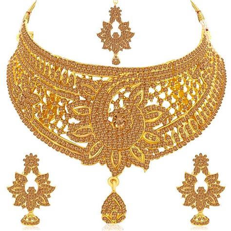 buy sukkhi glorious gold plated lct stone choker necklace set for women