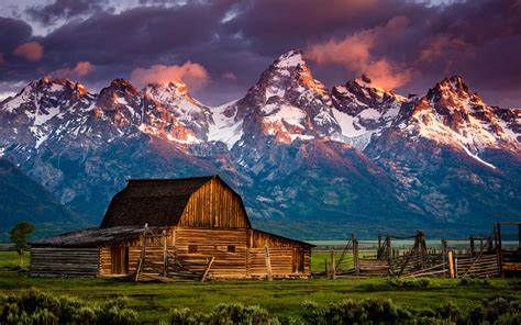 Snow Rocky Mountains Barn Nature Landscape Mountains Hd Wallpaper
