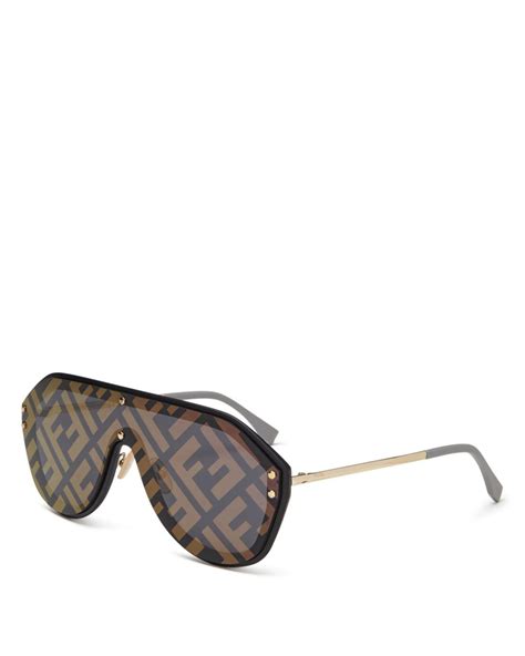 Fendi Womens Logo Print Shield Sunglasses Lyst