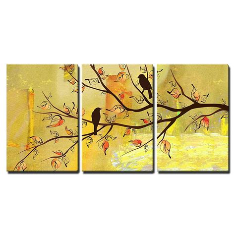 Wall26 3 Piece Canvas Wall Art Two Birds On Tree Branches On Vintage