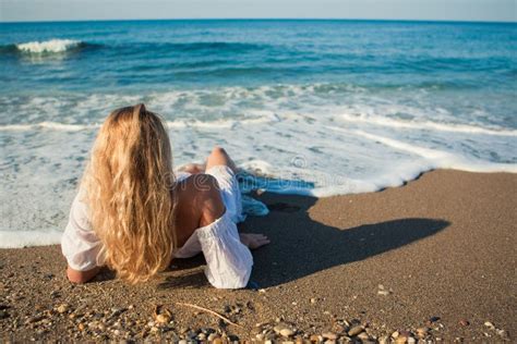 Blonde Lying On The Beach And See To The Ocean Stock Image Image Of Blue Hair