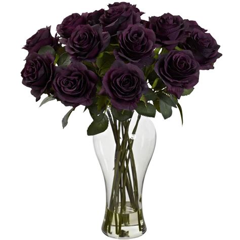 Nearly Natural Blooming Roses Wvase Purple Elegance