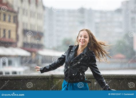 Happy Young Girl In The Rain Stock Image Image Of Attraction Cute 99812247