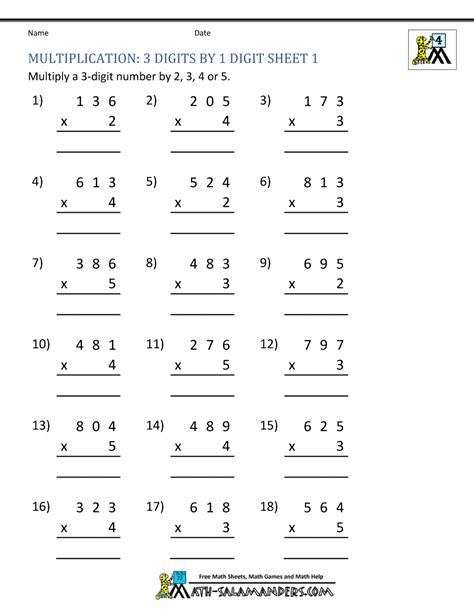 Multiplication Math Sheets 4th Grade Christmas Search Results