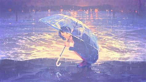 Anime Girl Flower Umbrella Raining 4k Hd Wallpaper Ra