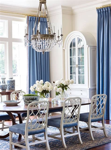 Suzanne Kasler Designed Dining Room With Blue And White Hickory Chair