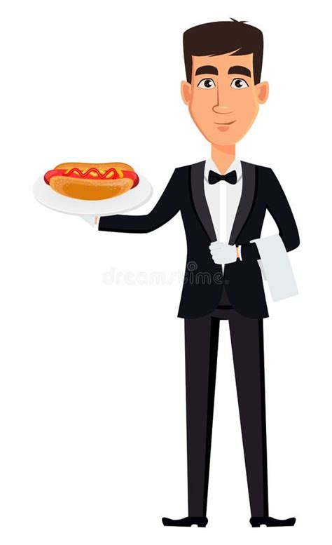 Handsome Waiter Wearing A Professional Uniform Stock Vector