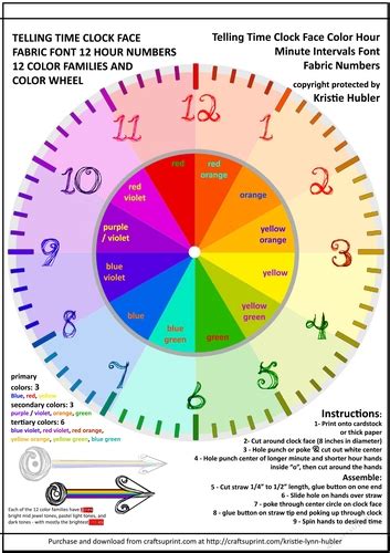 Telling Time Clock Face Color Wheel Movable Hour Minute Interval Hands