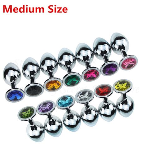 82 34mm metal anal toys stainless steel butt plug anal plug crystal jewelry booty beads adult