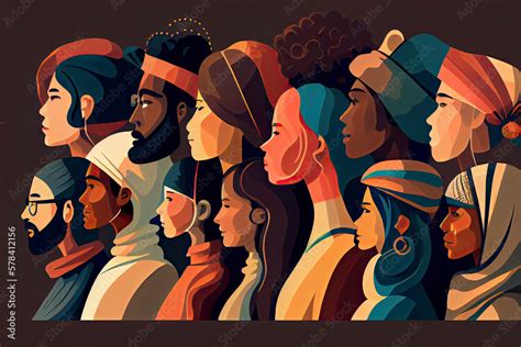 Diverse People Multiracial Multicultural Crowd Of Men And Women Side View Portraits Vector