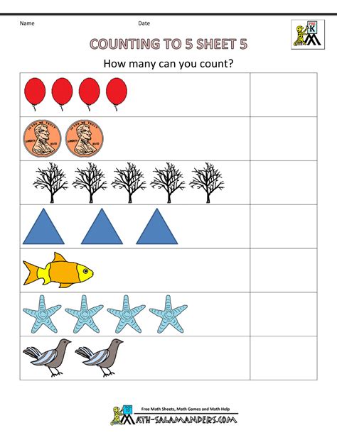 Math Worksheets Preschool Counting To 5 5 Preschool Math Learning
