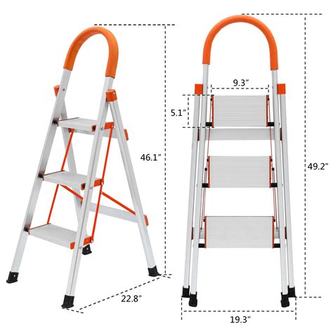 3 Step Aluminum Ladder Folding Non Slip Safety Tread Heavy Duty