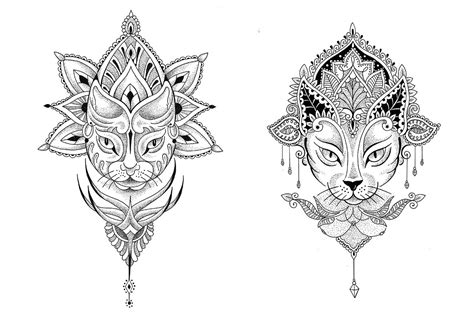 Mandala Cat 2 Vector Tattoo Designs Illustrations Creative Market