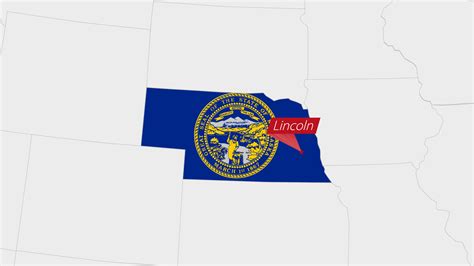 Us State Nebraska Map Highlighted In Nebraska Flag Colors And Pin Of