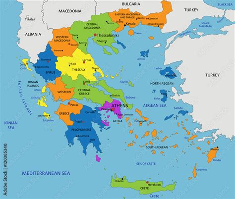 Vecteur Stock Colorful Greece Political Map With Clearly Labeled