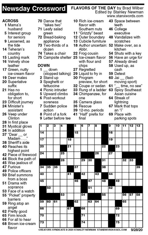 Sample Of Los Angeles Times Daily Crossword Puzzle Newspaper