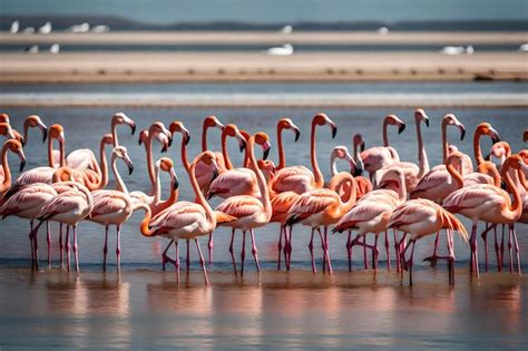 Premium AI Image Photo Flock Of Pink Flamingos At Walvis Bay Namibia