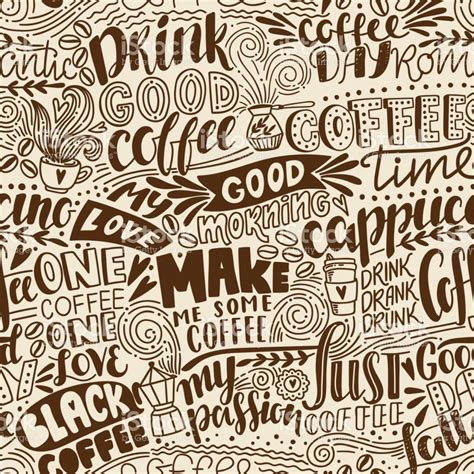 Seamless Lettering Coffee Pattern With Quotes Hand Drawn Vector