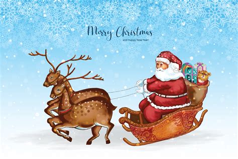 Merry Christmas With Santa Claus Reindeer Card On Snowflakes Background 13087678 Vector Art At