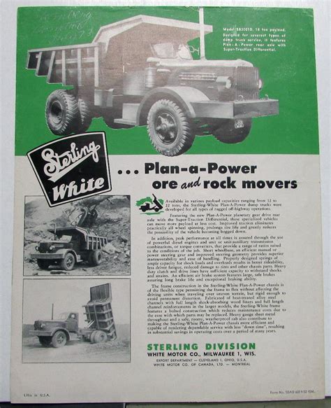 1953 Sterling White Truck Model Sb3001d Sales Brochure Plan A Power
