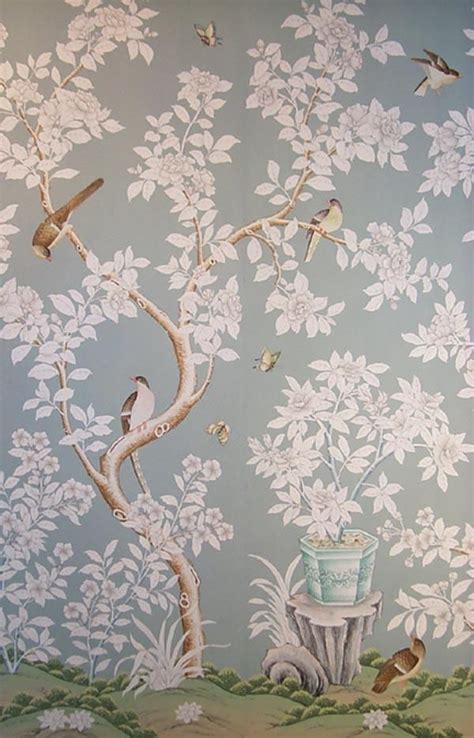 Gracie Sy26 Hand Painted Wallpaper Gracie Wallpaper Blue Chinoiserie