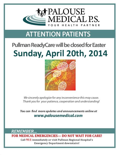 Readycare Closed Sunday April 20th 2014 Palouse Medical