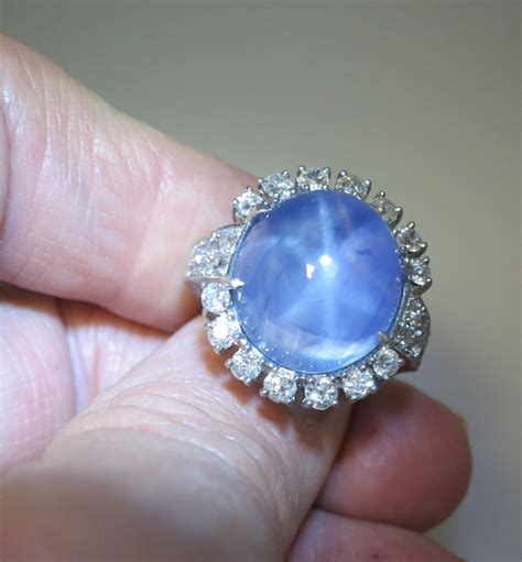 Custom 40 Carat Star Sapphire Diamond Platinum Ring From