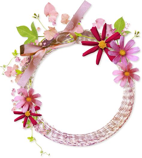 Pink Round Transparent Frame With Flowers Flower Frame Flower Border