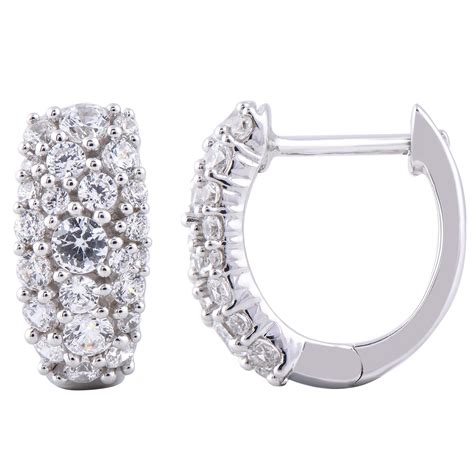 Tiffany And Co Atlas Karat White Gold Diamond Huggie Hoop Earrings