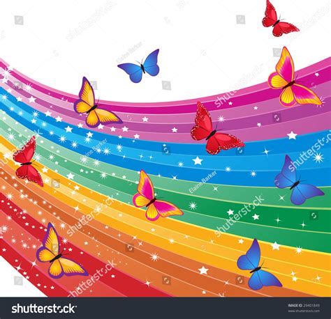 Colorful Butterflies On A Star Filled Rainbow Background