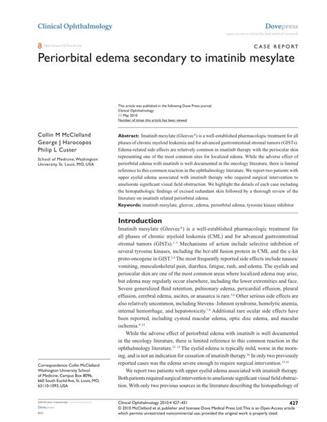 Pdf Periorbital Edema Secondary To Imatinib Mesylate