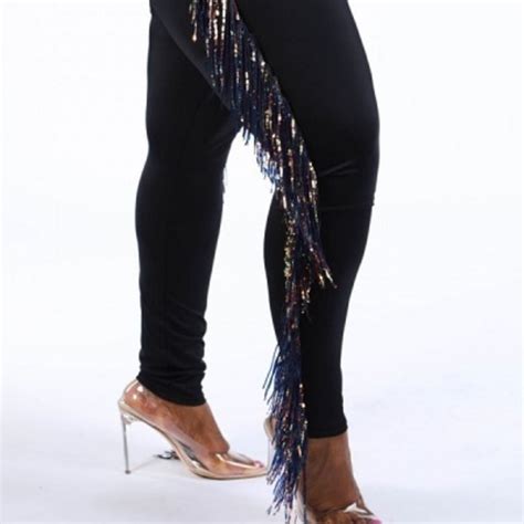 Quum Pants And Jumpsuits Black Pant With Sequin Fringe Plus Size