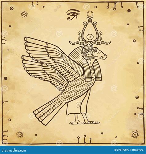 Animation Portrait Ancient Egyptian God Khnum With Body Of A Bird And