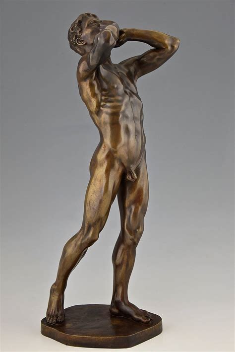 Antique Bronze Sculpture Athletic Male Nude By Adolf Frick Germany
