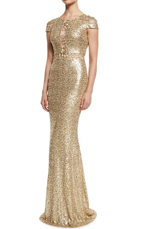 Macloth Cap Sleeves Sequin Gold Long Evening Gown Long Mother Of The B