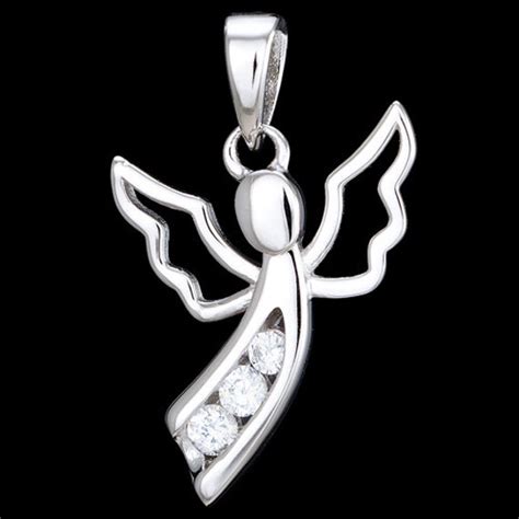 Angel Solid 925 Sterling Silver Pendant With Zirconia
