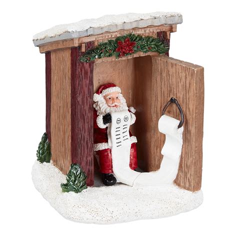 Holiday Time Santa In Outhouse Christmas Village Collectible Figurine