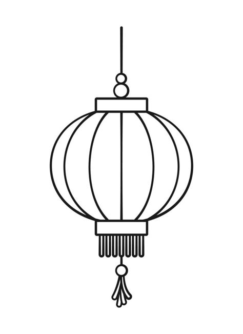 Chinese Festival Hanging Lantern Cartoon Outline Vector Illustration