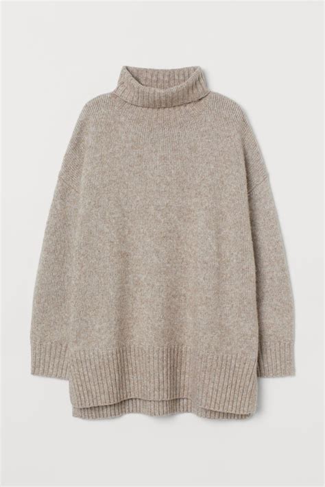 Oversized Turtleneck Sweater Turtleneck Long Sleeve Light Beige