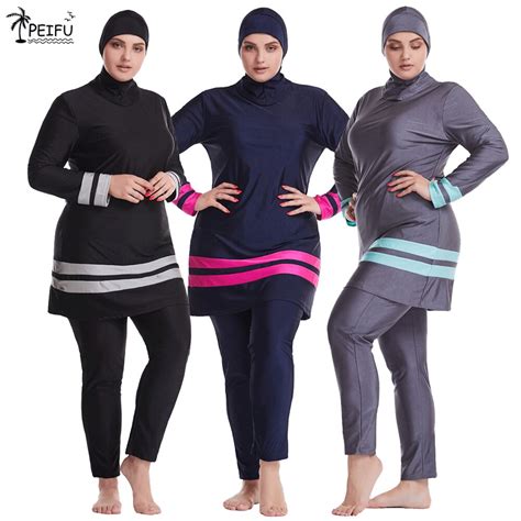 Peifu 2020 Muslim Swimwear Islamic Full Cover Modesty Plus Size Summer Beach Swim Wear Arab