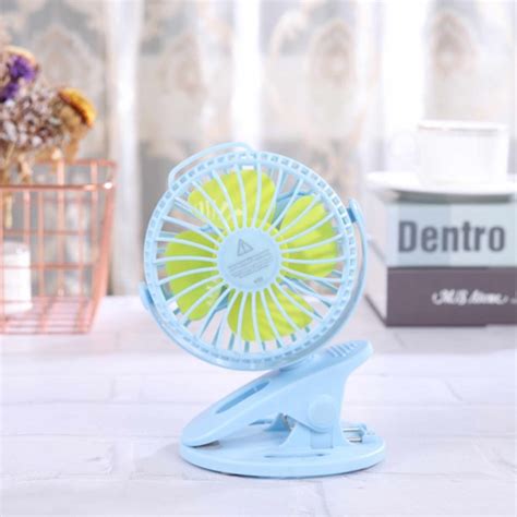 Portable Usb Table Fan Clip On Type Rechargeable Cooling Mini Desk Fan With 3 Speeds Blue
