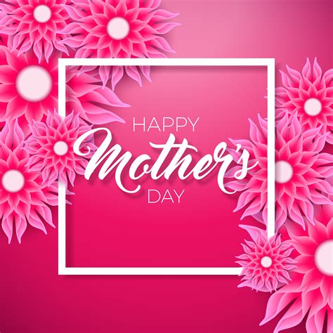 Happy Mothers Day Greeting Card With Flower On Pink Background Vector