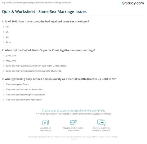 Quiz And Worksheet Same Sex Marriage Issues