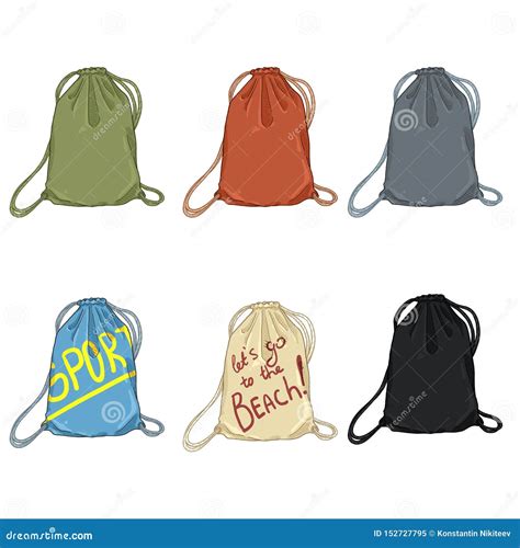 Vector Set Of Cartoon Drawstring Bags Stock Vector Illustration Of